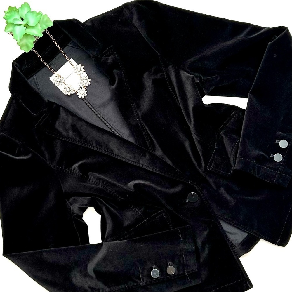 by Anthropologie Cropped Velvet Blazer Black One Button Size Large